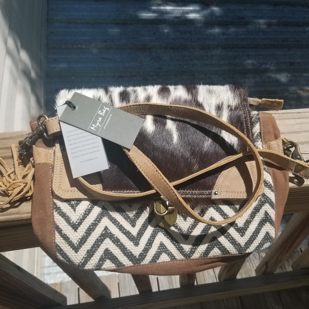 NWT Myra Bag Crossbody Purse Leather Cowhide Canvas